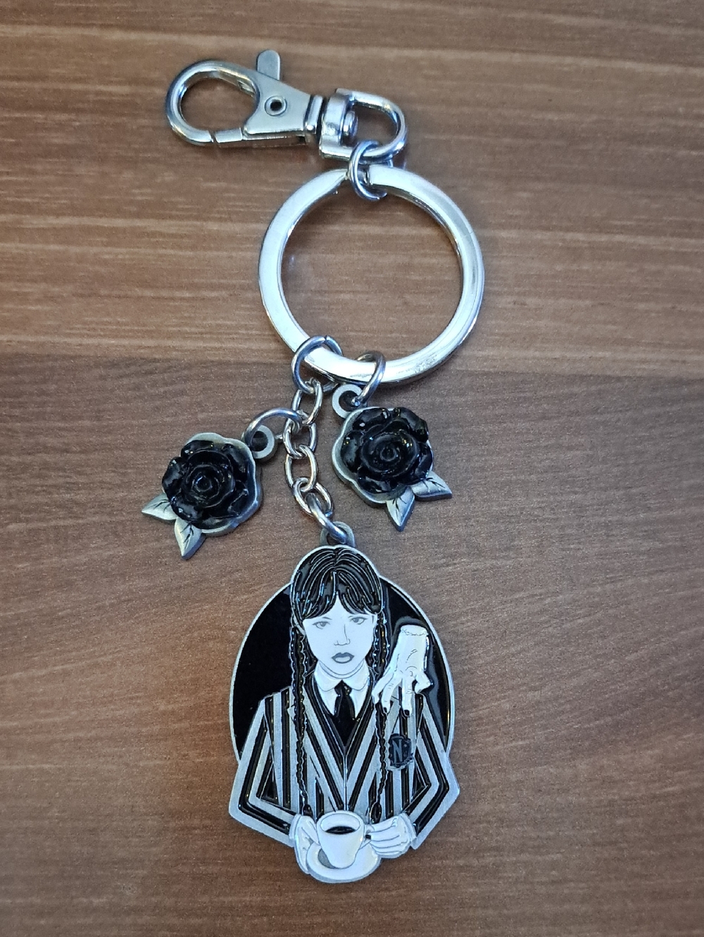 Wednesday Adams TV Series Gray Metal Keychain Tag
